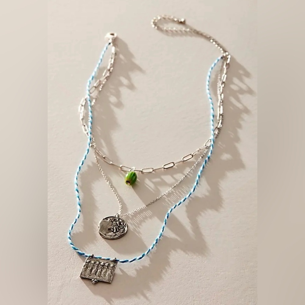 NWT Free People Lenker Layered Necklace in Blue Braided - Picture 2 of 5